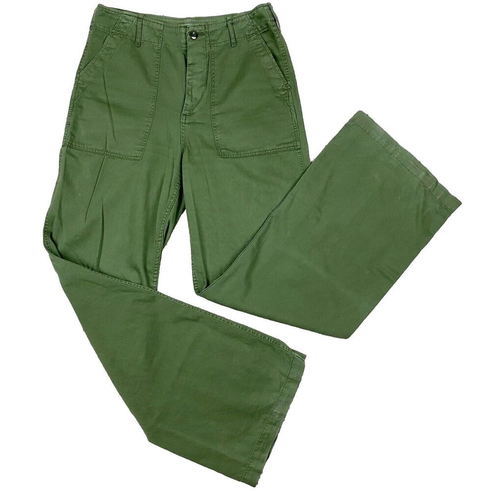ZARA Woman Premium Denim Green Cotton Wide Leg Utility Pants - Size 8